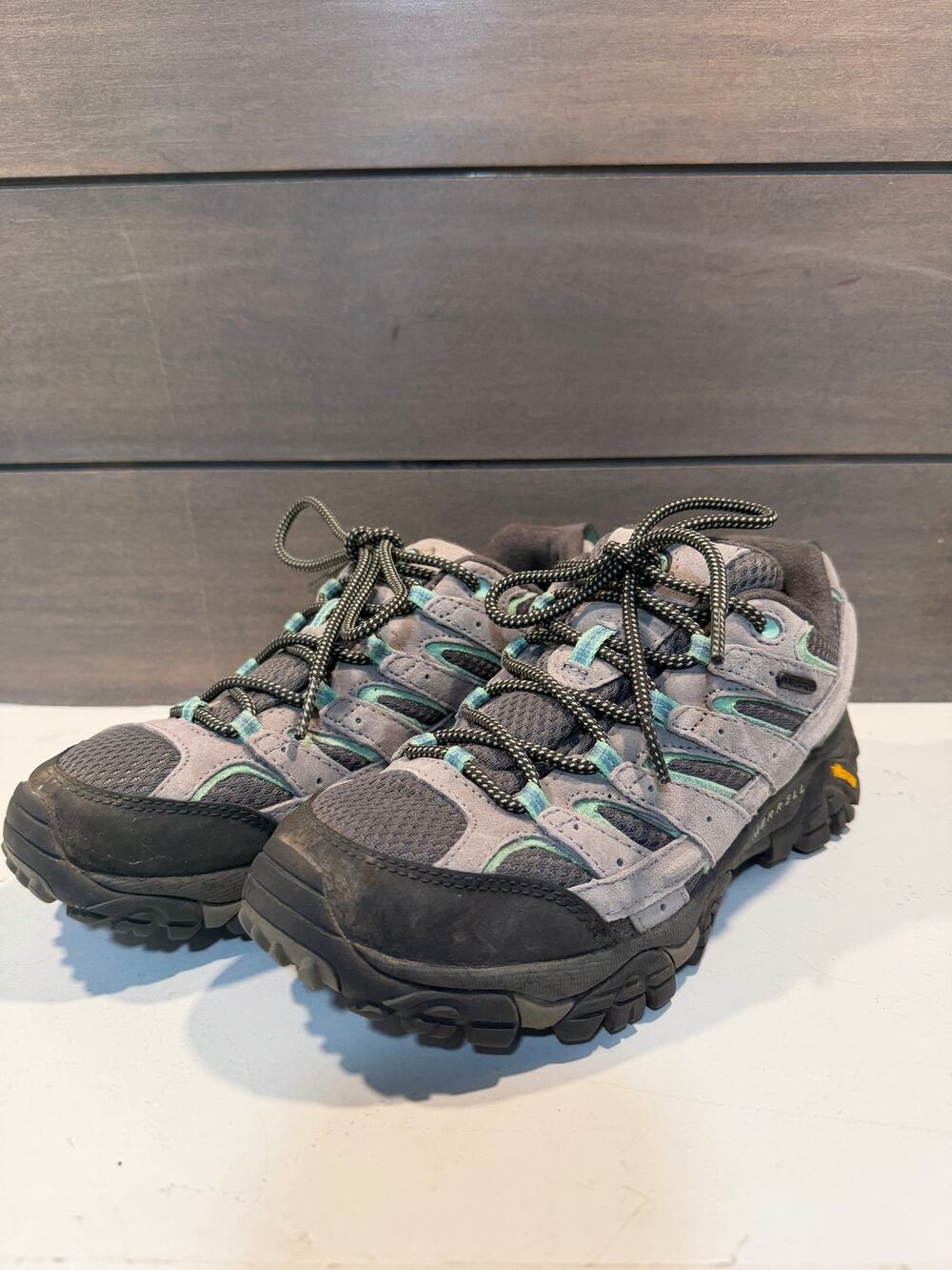 Merrell Womens Moab 2 Waterproof Hiking Shoe Gray Blue Sz 7.5 Outdoor